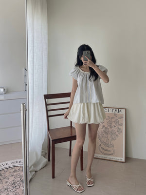 Airy Strip Puff Blouse / 泡泡袖条纹上衣