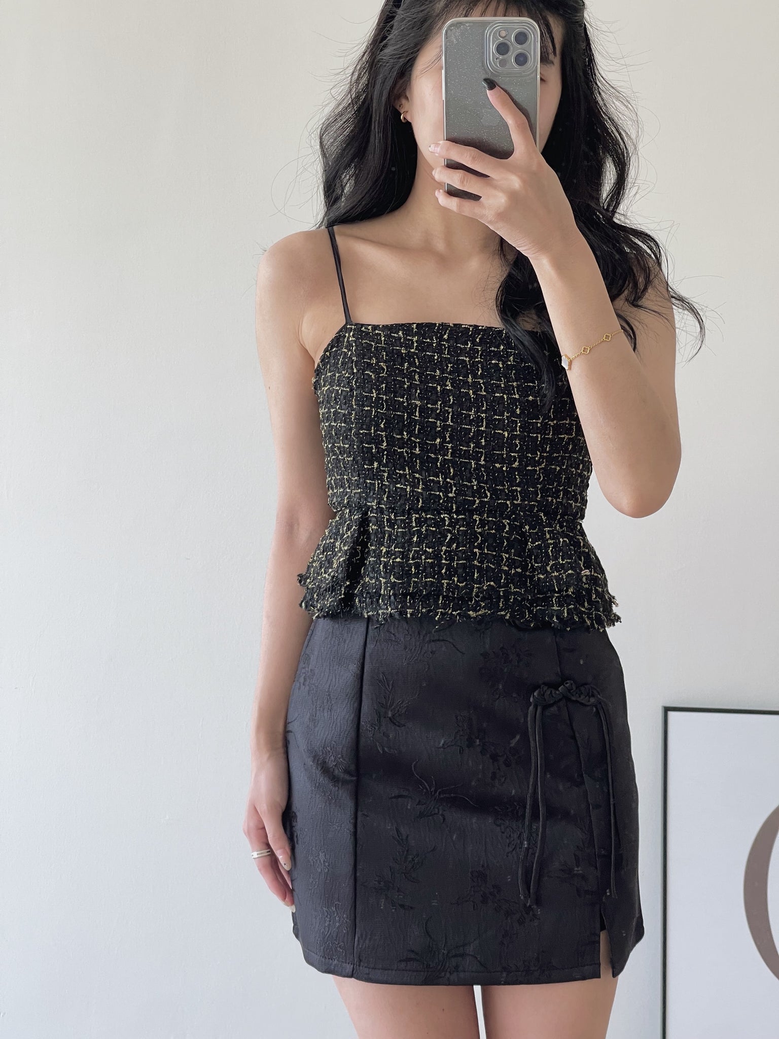 Tweed Spaghetti Top / 粗花呢小香吊带上衣