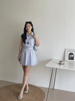 Prep Breeze Collar Dress / 刺绣学院风绑带连衣裙