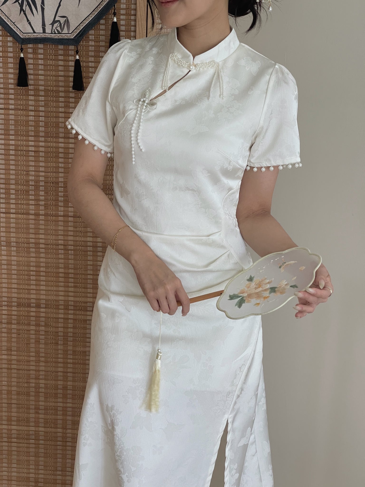 Pearl Tassel Cheongsam / 素雅珍珠流苏提花连身裙