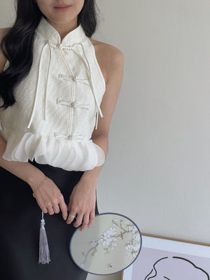 Petals Spliced Halter Top / 温柔花瓣摆盘扣上衣
