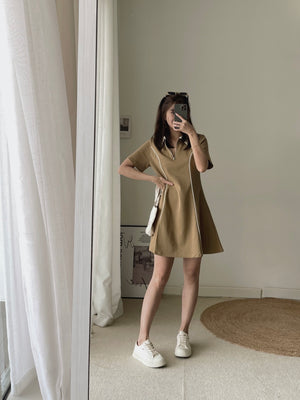 Casual Collar Polo Dress / 学院风线条Polo裙