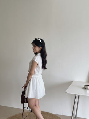 Prep Breeze Collar Dress / 刺绣学院风绑带连衣裙