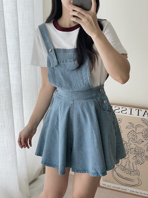 Denim Wide Leg Overall / 减龄阔腿背带裤裙