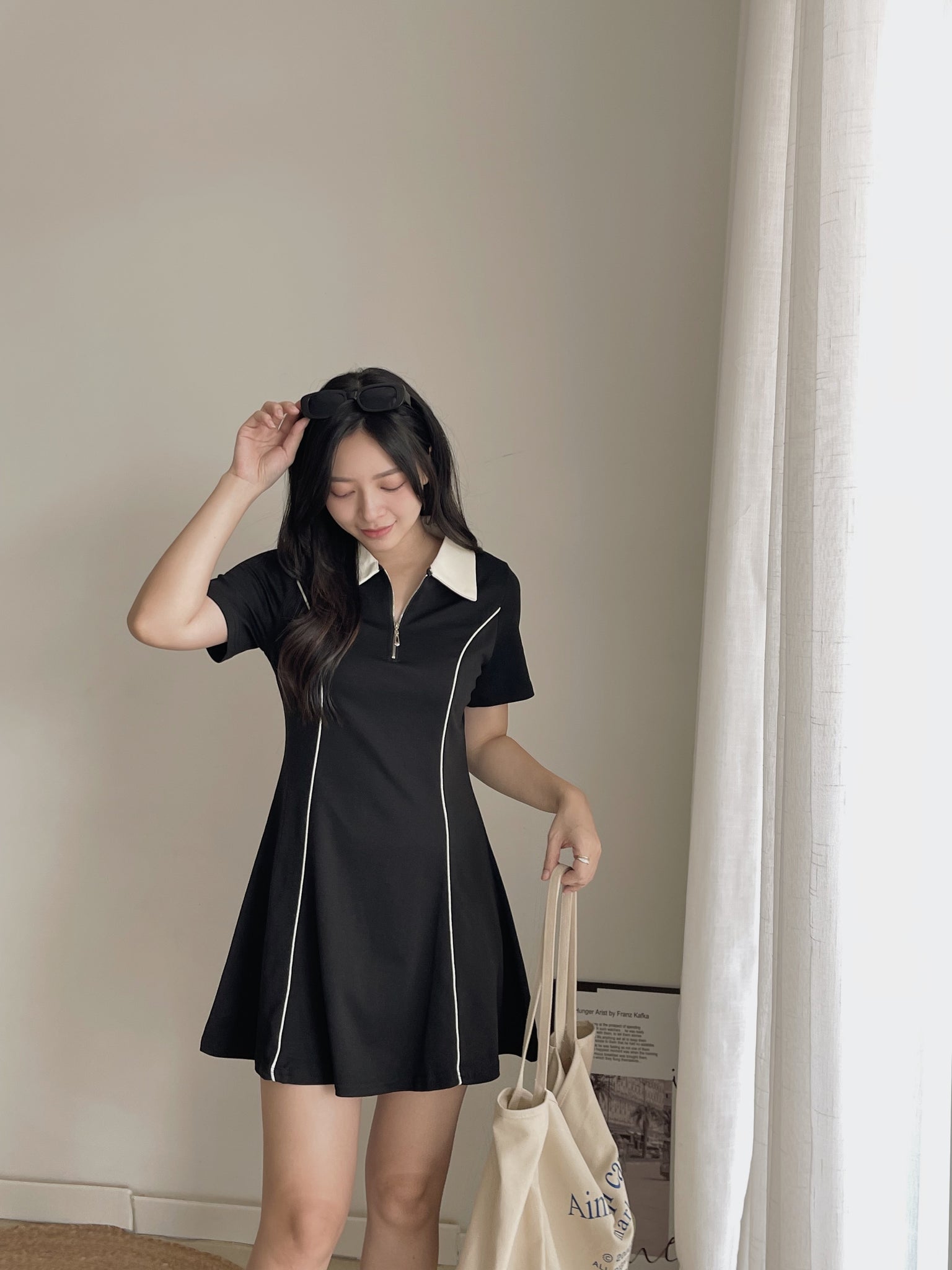 Casual Collar Polo Dress / 学院风线条Polo裙