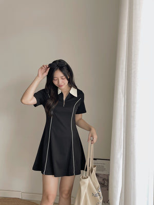 Casual Collar Polo Dress / 学院风线条Polo裙