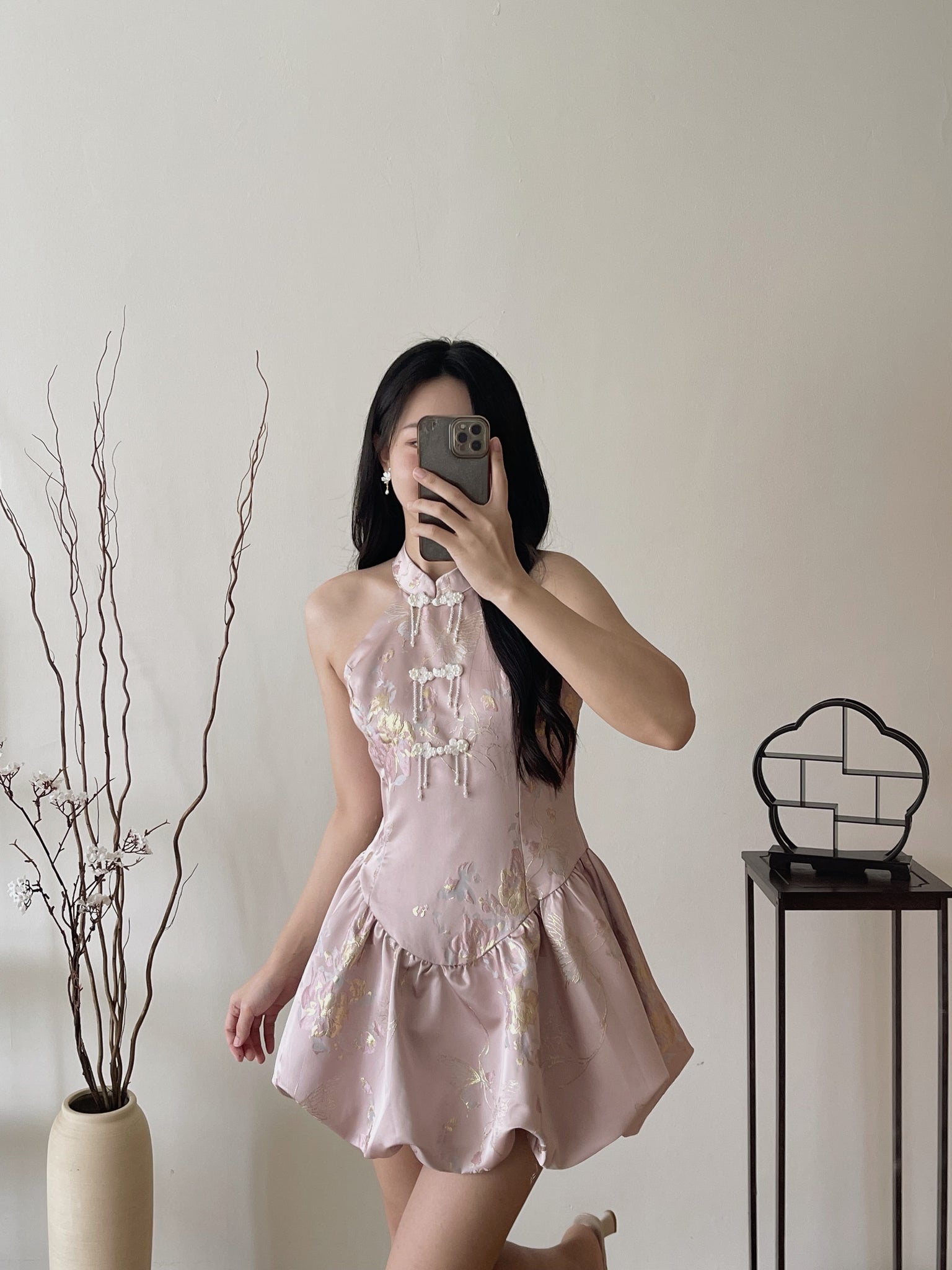 Petal Silhouette Charm Jumpsuit Dress / 【花影娇姿】挂脖花苞连体裙
