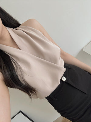 V-Neck Sleeveless Top / 交叉V领通勤上衣