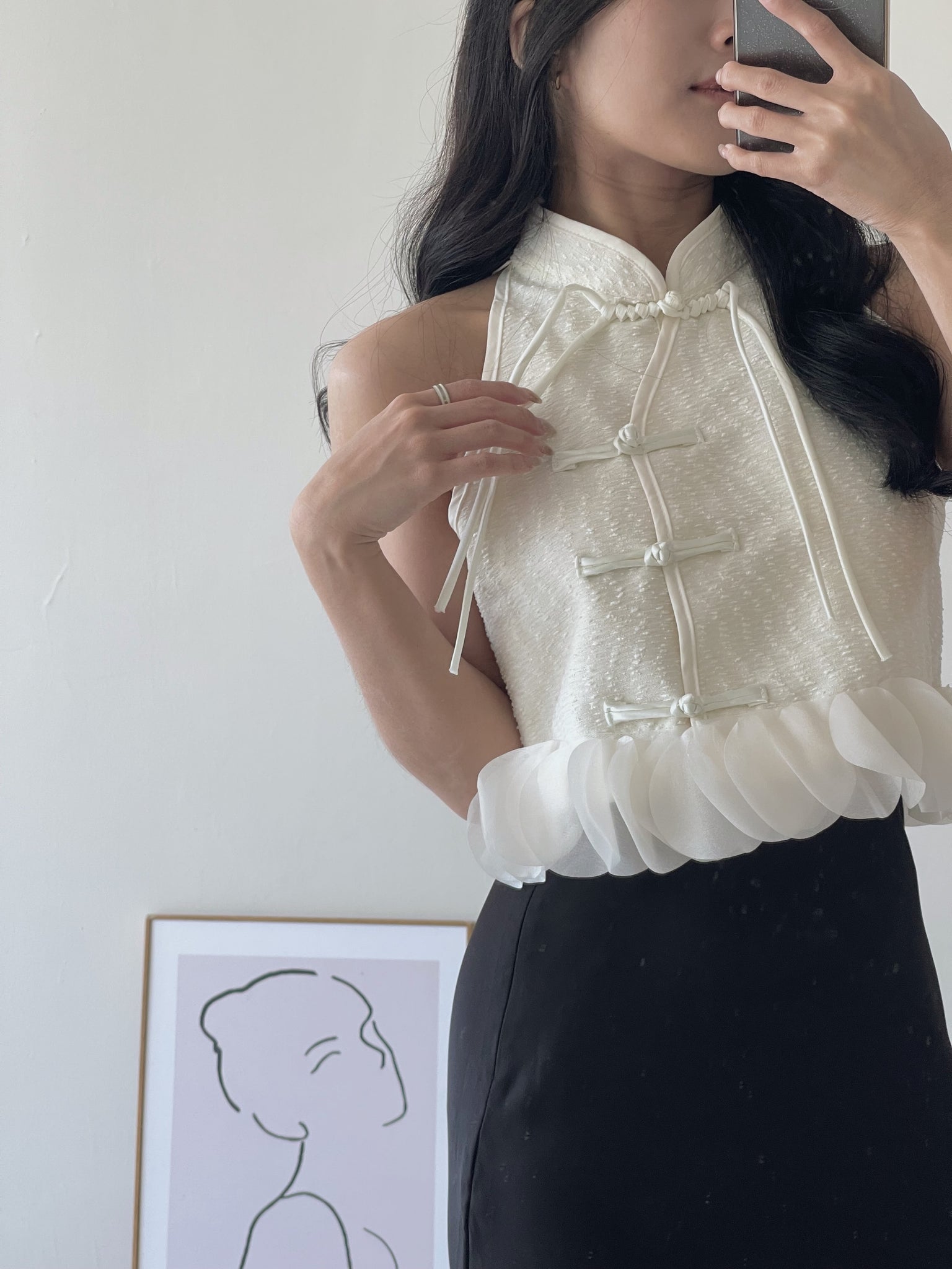 Petals Spliced Halter Top / 温柔花瓣摆盘扣上衣