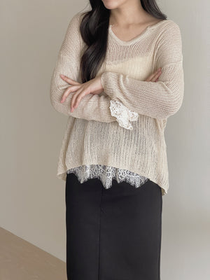 Korean Loose Knitted Sweater / 韩版慵懒镂空针织罩衫