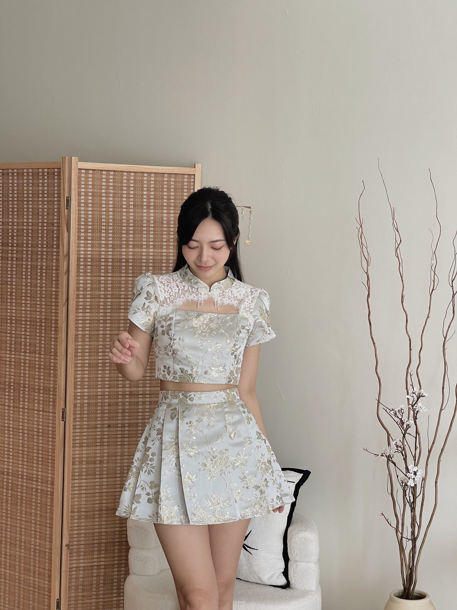 Brocade Spliced Lace Set / 【绣蕊锦裳】拼接蕾丝百褶裙套装