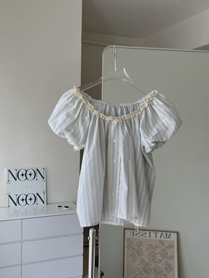 Airy Strip Puff Blouse / 泡泡袖条纹上衣