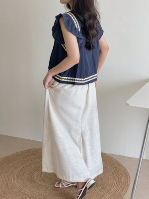 Ethnic Trim Pleated Top / 民族风边条压褶小衫