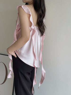 Ruffles Long Strap Top / 荷叶长肩带缎面上衣