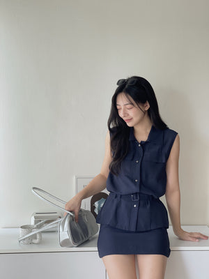 Minimalist Belted Set / 优雅系带无袖衬衫两件套
