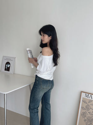 Wide Neck Simple Tee / 净色落肩T恤