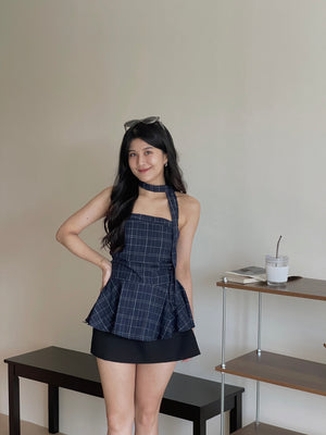 Plaid Halter Strap Tube Top / 格子围脖带上衣抹胸上衣