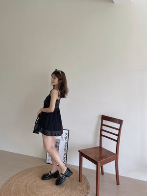 Silky Mesh Top / 缎面拼接网纱吊带衣