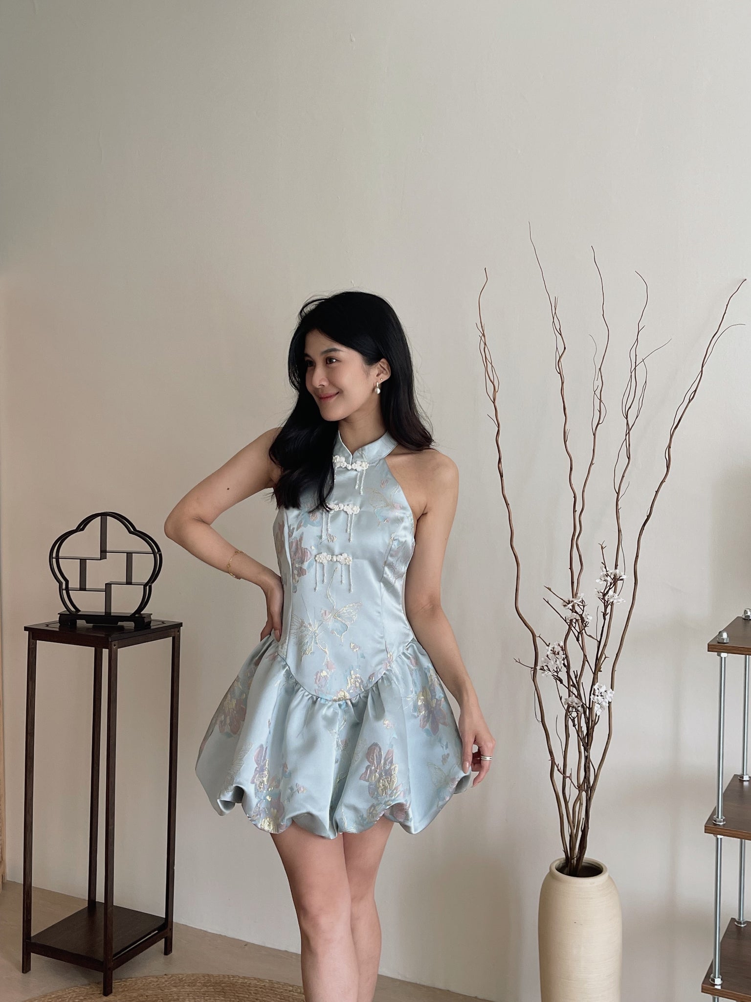 Petal Silhouette Charm Jumpsuit Dress / 【花影娇姿】挂脖花苞连体裙