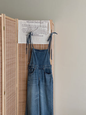Tie Strap Denim Dungaree / 牛仔系肩带复古背带裤