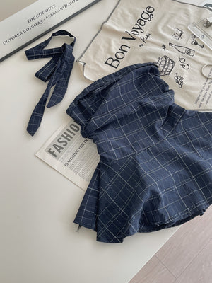 Plaid Halter Strap Tube Top / 格子围脖带上衣抹胸上衣