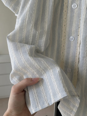 Airy Strip Puff Blouse / 泡泡袖条纹上衣