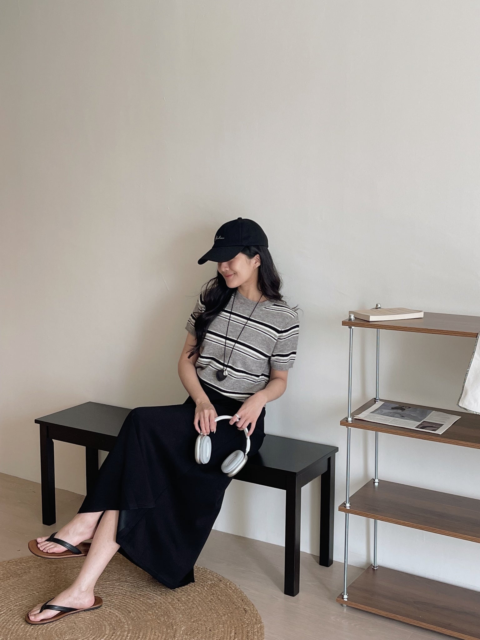 Korean Knit Round Tee / 横条撞色圆领毛衣T恤