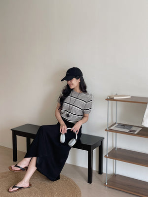 Korean Knit Round Tee / 横条撞色圆领毛衣T恤