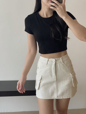 Plain Fit Padding Crop Tee / 纯色修身胸垫短T恤