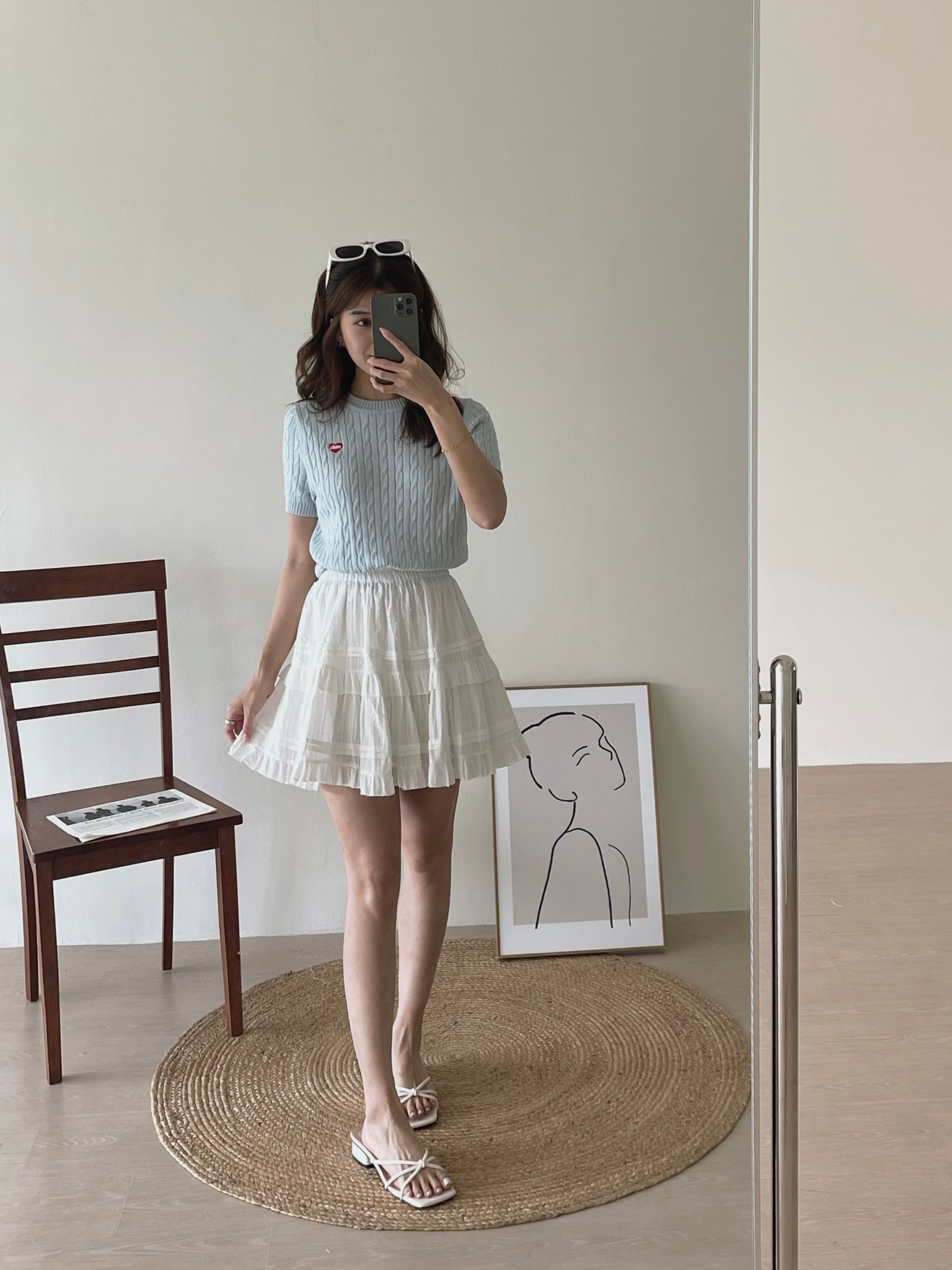 Lovey Cable Knit Tshirt / 爱心刺绣麻花T恤