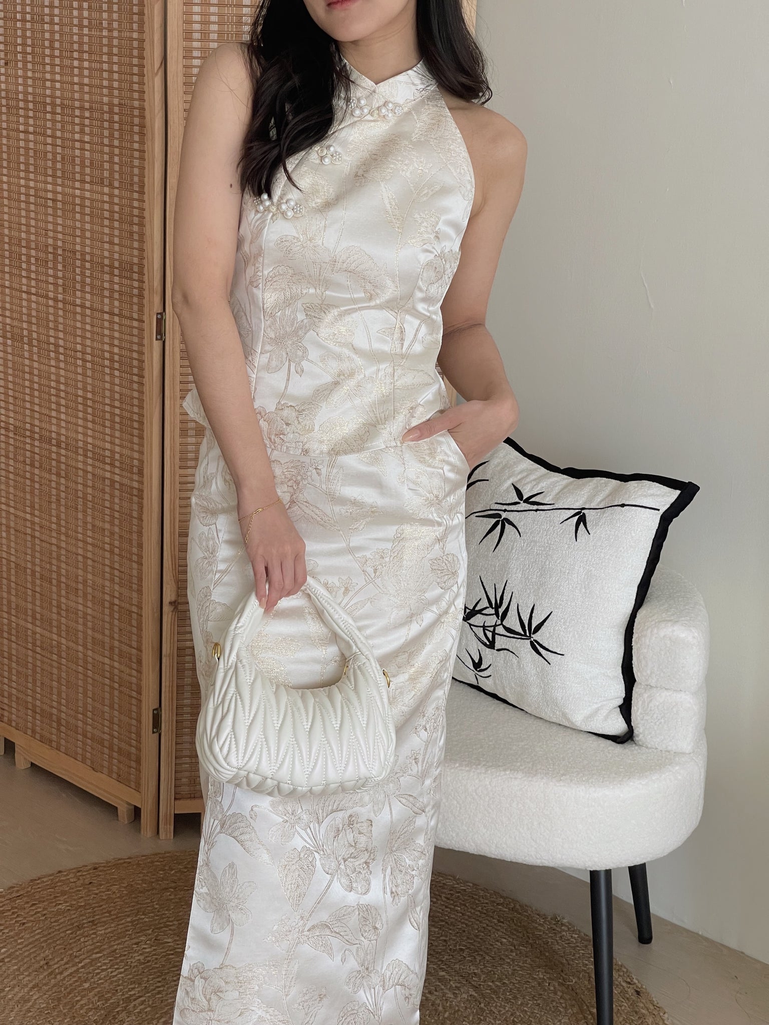 Oriental Bloom Midi Skirt Set / 【香绫花语】金丝古典气质中长裙套装