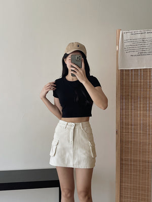 Plain Fit Padding Crop Tee / 纯色修身胸垫短T恤