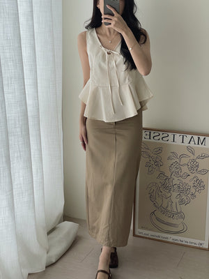 Vneck Front Tie Top / 茶歇V领宽摆上衣