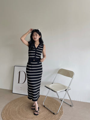 Ladies Stripes Sleeveless Set / 优雅条纹背心套装