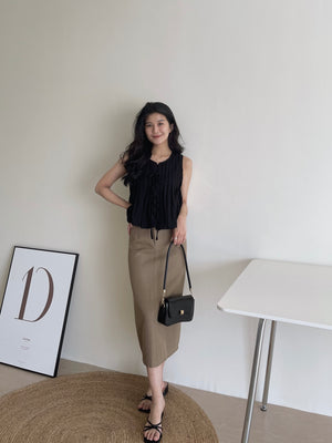 Ribbon Pleated Top / 麻料百褶蝴蝶结上衣