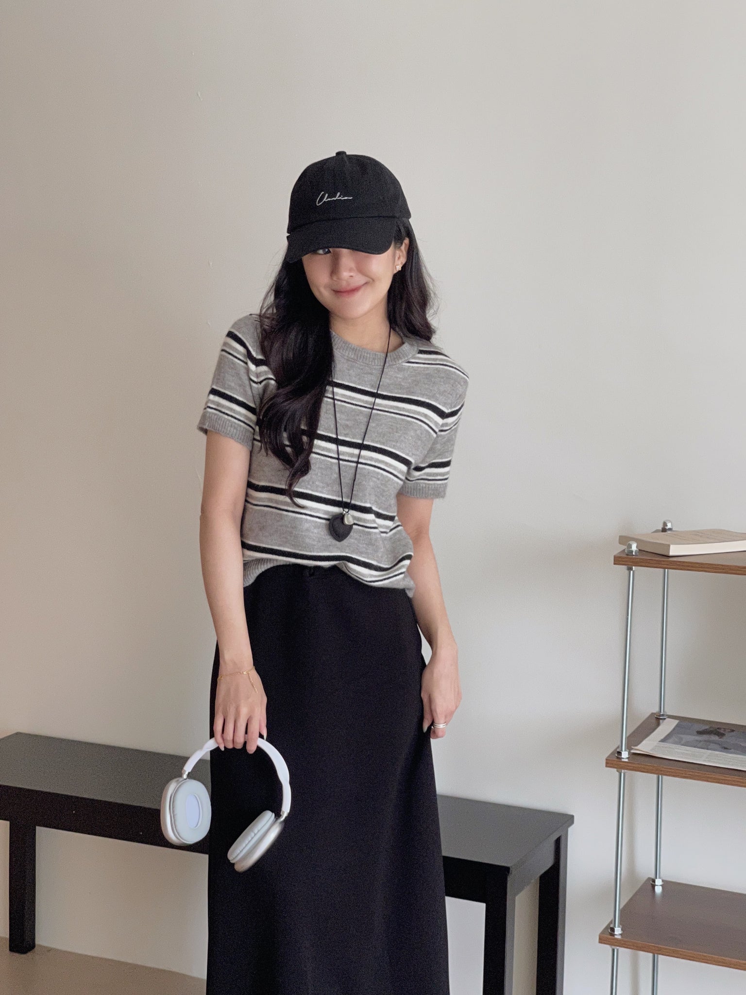 Korean Knit Round Tee / 横条撞色圆领毛衣T恤