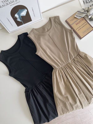 Cassia Ribbed Spliced Dress / 背心拼接连身长裙