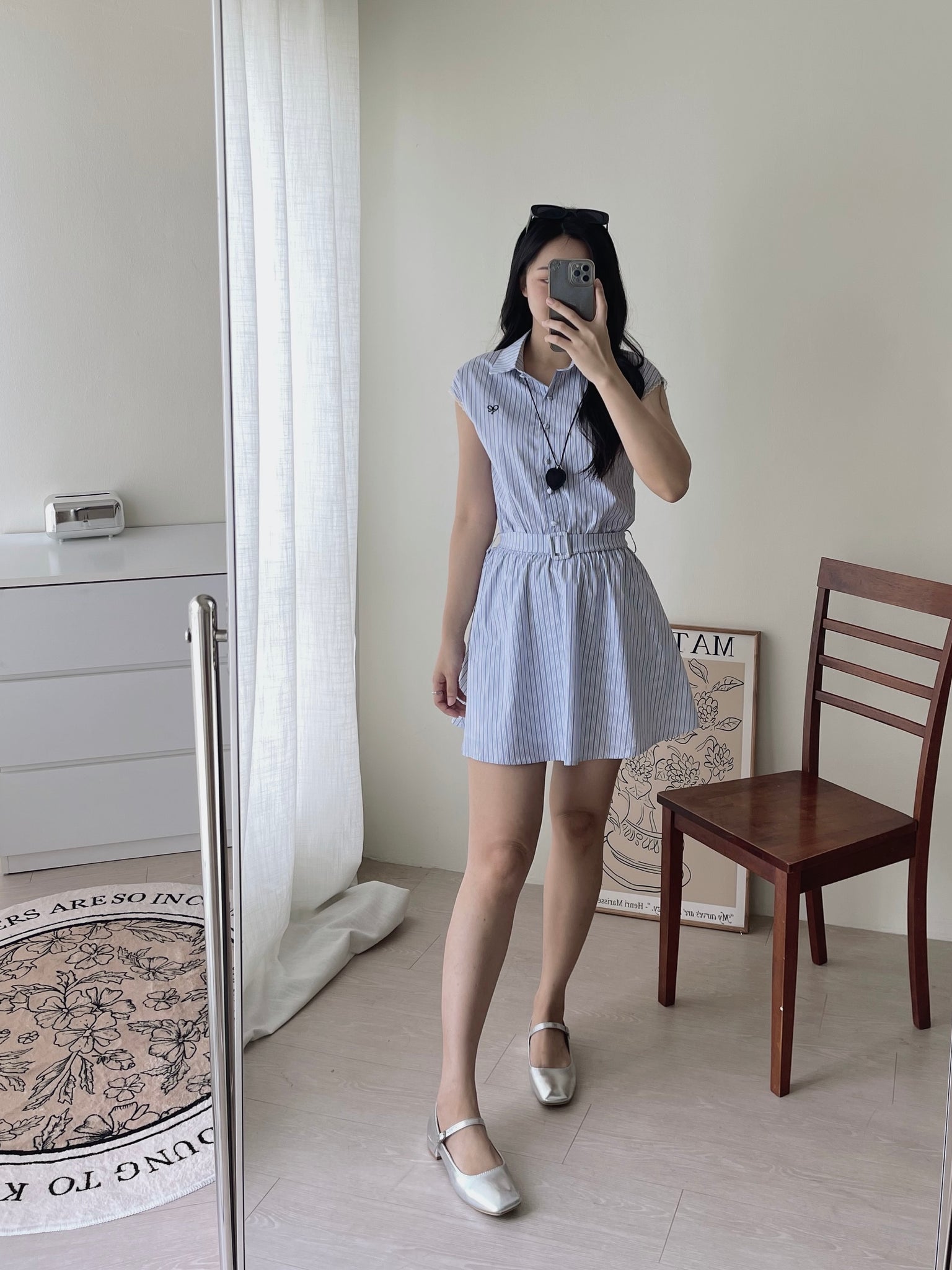 Prep Breeze Collar Dress / 刺绣学院风绑带连衣裙