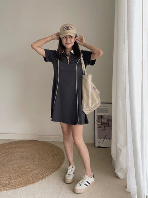 Casual Collar Polo Dress / 学院风线条Polo裙