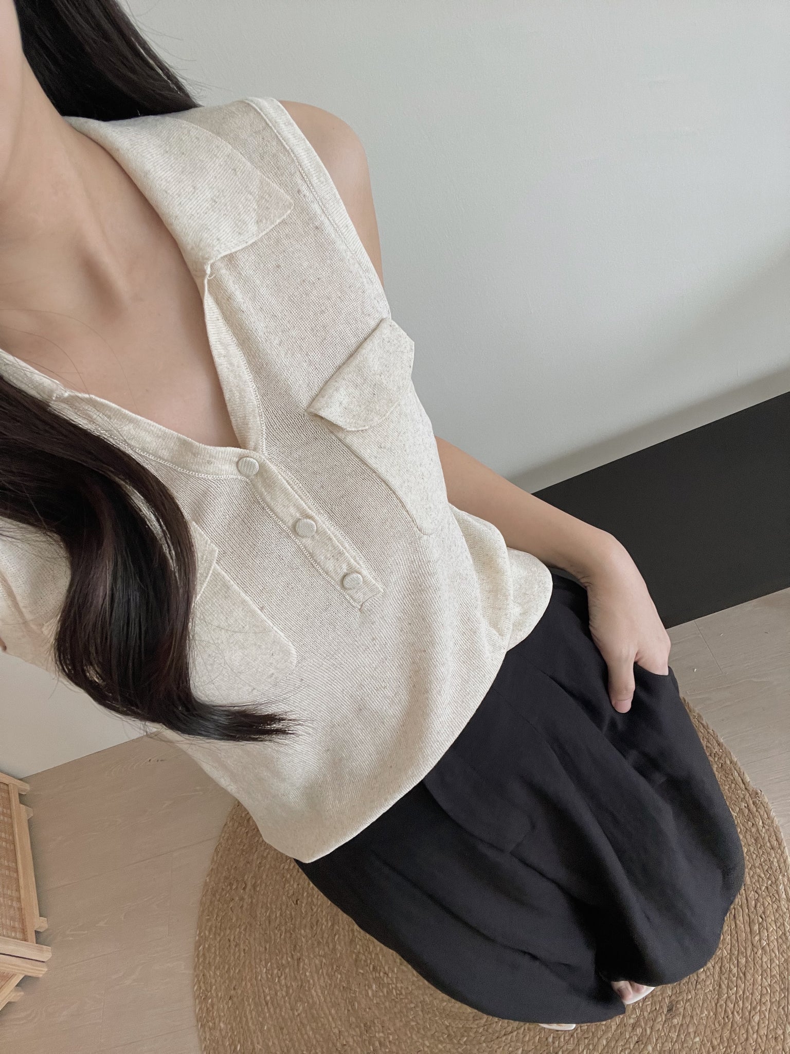 Double Pockets Knit Top / 洋气针织百搭上衣