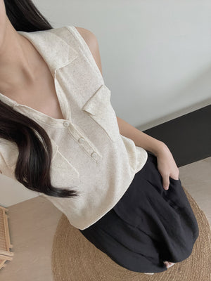 Double Pockets Knit Top / 洋气针织百搭上衣