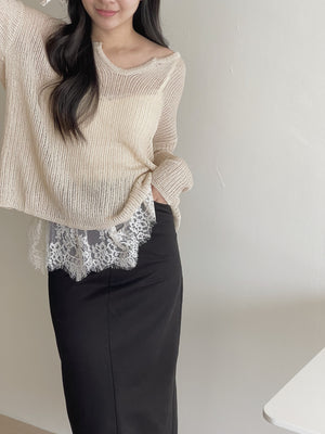 Lace Hem Padded Inner Singlet / 蕾丝衣摆带胸垫内搭