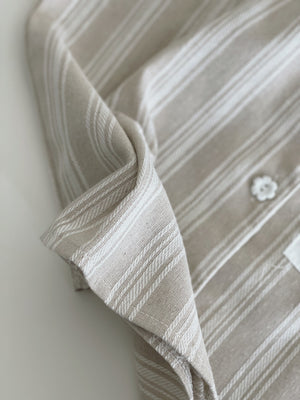 Stripes Linen Crop Shirt / 条纹翻领棉麻短衬