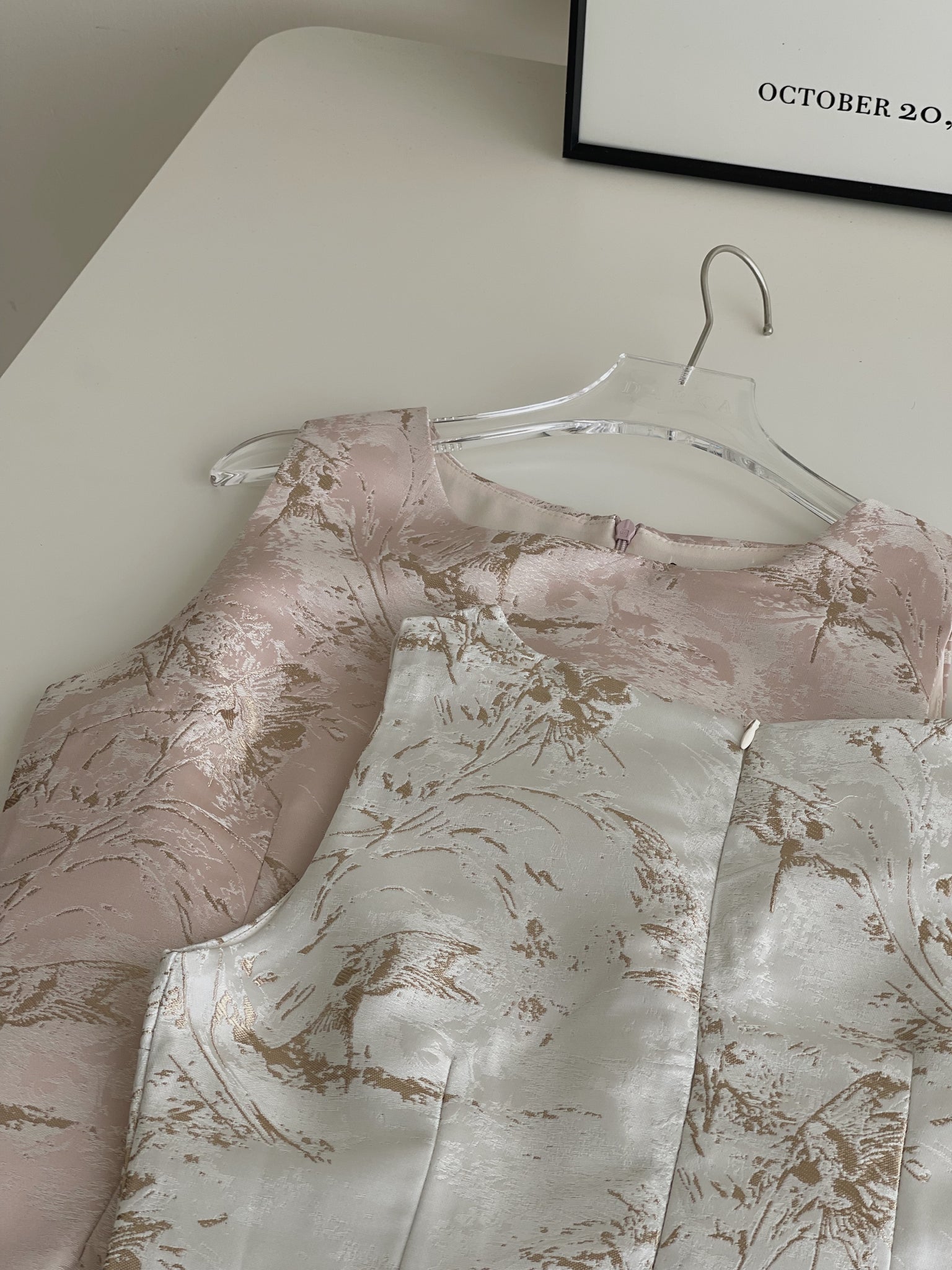 Gilded Mist Jumpsuit Dress / 烟罗织梦-金雾提花薄纱摆连体裤裙