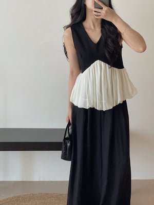 Puff Hem Spliced Top / 轻熟网纱花苞摆上衣