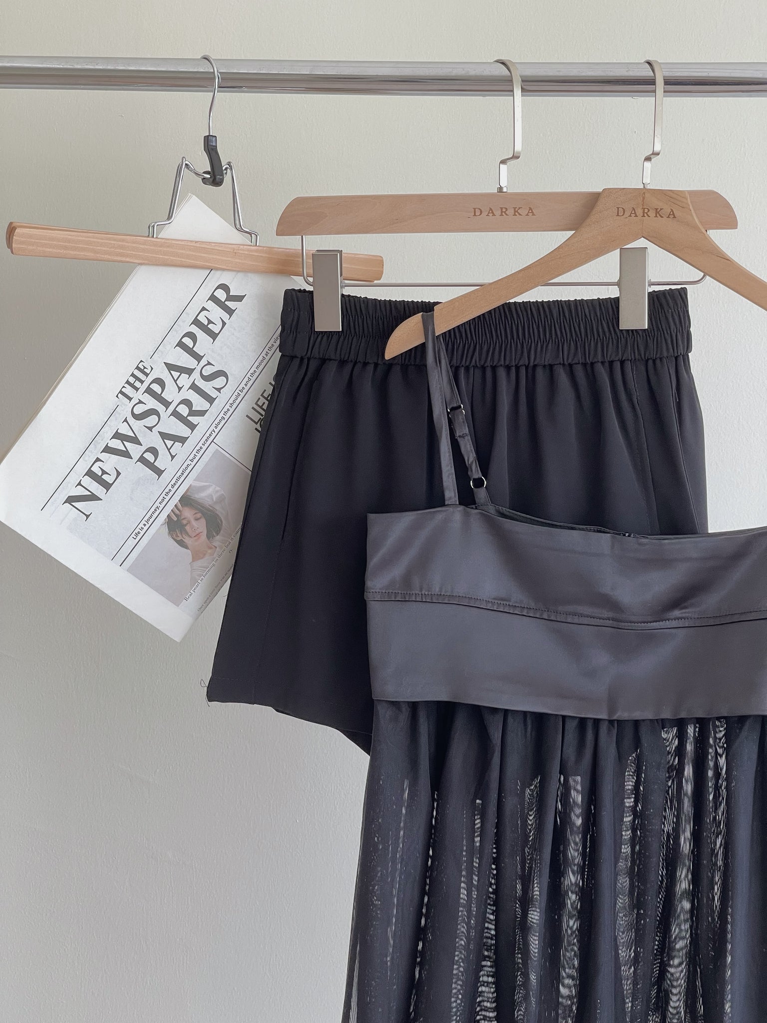 Silky Mesh Top / 缎面拼接网纱吊带衣