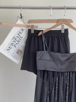 Silky Mesh Top / 缎面拼接网纱吊带衣