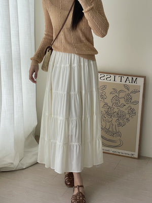 Lace Trim Midi Skirt / 蕾丝边半身长裙