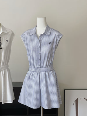 Prep Breeze Collar Dress / 刺绣学院风绑带连衣裙