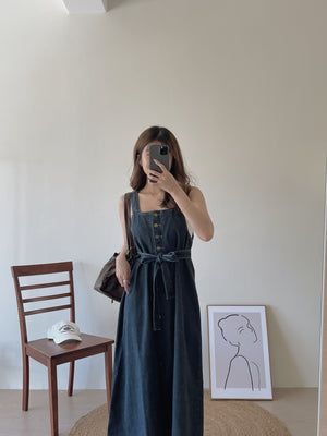 Anaya Denim Dress / 系带牛仔吊带长裙